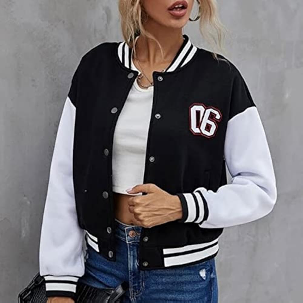 Veste De Baseball Femme Vintage - Jacket Collège Imprimé Lettres Automne Hiver Manteau Bomber Streetwear
