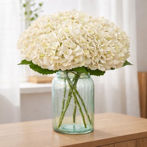 Image of Art Street Artificial White Hydrangea Flower Stick for Vases| Faux Flowers| Ideal for Home Decor |Items for Living Room |Christmas Day, New Year Decor| 6 Head Flower|Size: 18 Inch (Set of 1)
