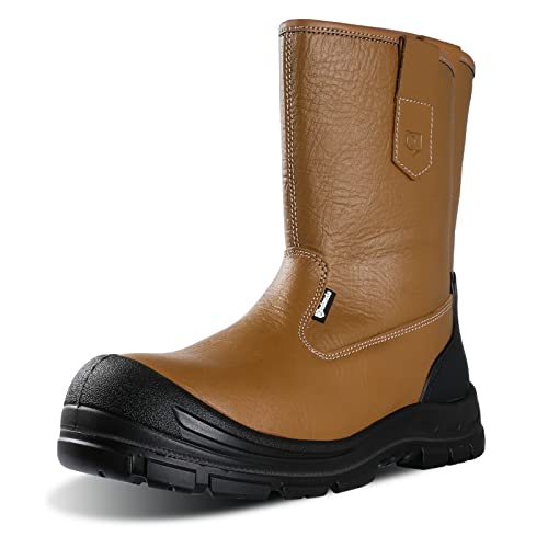 Image of ANDANDA Work Boots for Men, Anti-Smashing /Puncture /Waterproof Steel Toe Boots for Men, Safety Oiled Leather Work Boots, Breathable, Quick Dry