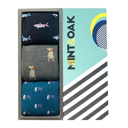Image of Mint & Oak Printed Crew Socks For Men, Soft Cotton Calf Length Socks, Colorful Sock Gift For Men, Anti-Microbial & Odour Free, Funky Socks - Gift Box of 3