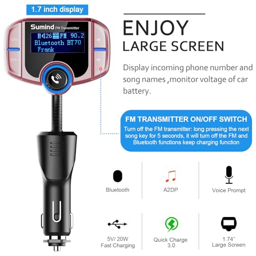 image for Sumind Upgraded Bluetooth FM Transmitter, Wireless Radio Adapter Hands