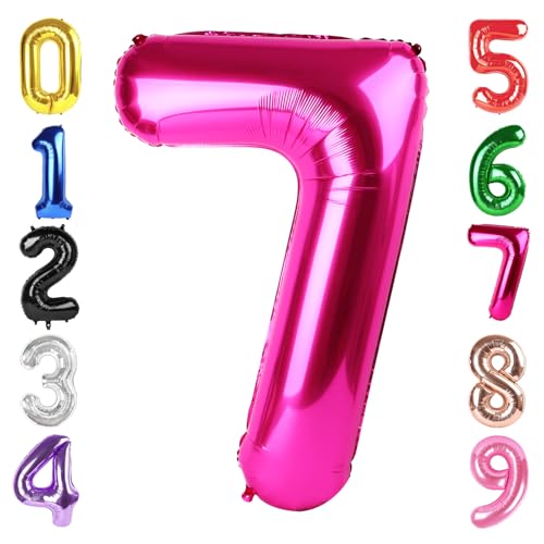 Image of 40 Inch Hot Pink Number 7 Balloon, 7th Birthday Party Decorations