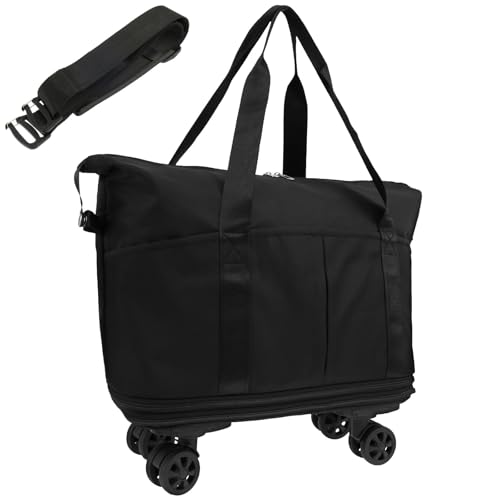 Rolling Luggage Bag Expandable Foldable Duffle Bag with Wheels Large Capacity Carry On Travel Bag Portable Rolling Duffle Bag with Wheels Multipurpose Large Weekend Bag for Men Women US(black)