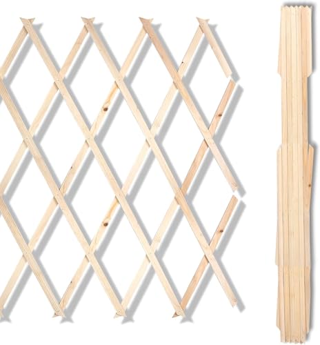 Garden Mile 1ft x 6ft Expanding Wooden Garden Trellis - Robust Climbing Plant & Vegetable Support - Natural Wood Garden Lattice Trellis - Decorative and Versatile