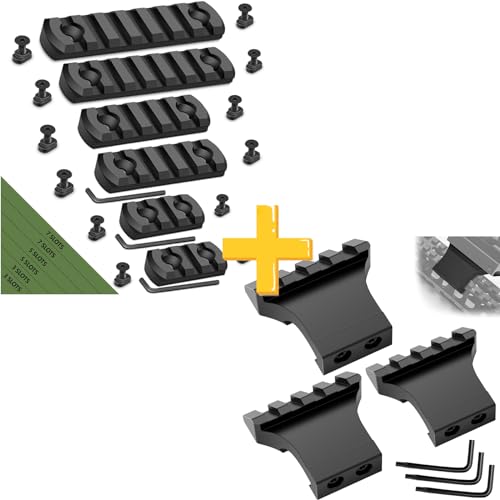 Anovo 3-3-5-5-7-7 Slots 6 Pack Aluminum Single Picatinny Rails and 4-Slot 3 Pack Offset Rail Mounts