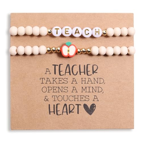 Miss Pink Teacher Gifts for Women, Initial Teacher Appreciation Gifts Thank You Bracelet for Women Bangle Gift for Teachers Best Teachers Christmas Gift for Her (Teach)