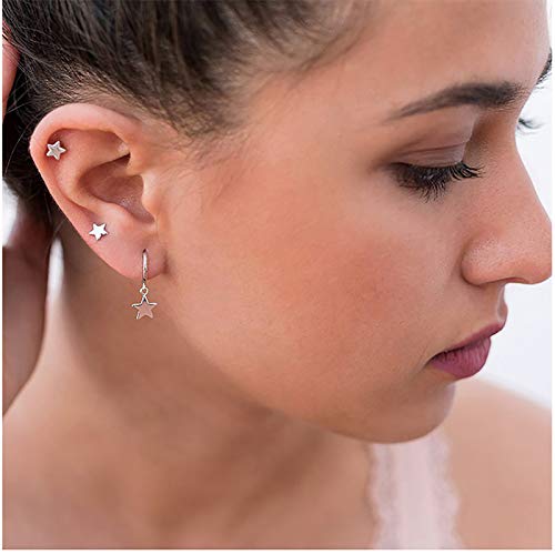 Yfstyle 12 Pairs Huggie Hoop Earrings Gold Silver Plated With Evil Eye Butterfly Star Spike Dangle Hoop Earrings Set For Women Teen Girls Cute Dangle Earrings Gift Silver Plated #TOP1