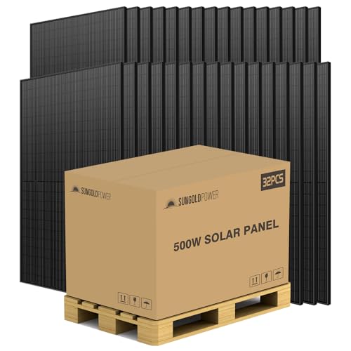SUNGOLDPOWER 32PCS 500W Solar Panels Monocrystalline UL 61730, Grade A Solar Cell,Waterproof IP68, High Efficiency Solar Panel On/Off Grid Supplies for RV, Tiny house, Marine, Household (Total 16000W)