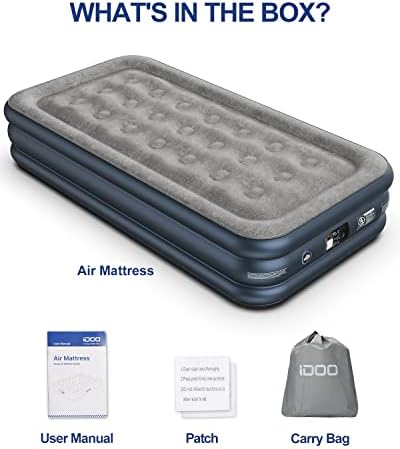 iDOO Air Bed, Inflatable bed with Built-in Pump, 3 Mins Quick Self-Inflation/Deflation Air Mattress, Comfortable Top Surface Blow Up Bed for Home Portable Camping Travel 188x99x38cm 250kg MAX, Single