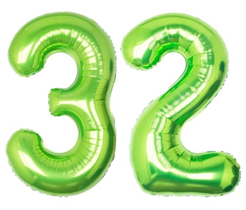 Image of 40 Inch Green Number 32 Balloon Lime Big Large Helium Number 0-9 | Giant Digital 32nd Foil Mylar Party Balloon for Birthday Party Anniversary Graduation Decorations