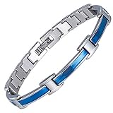 MODE-ERSCHEINUNGSBILD DES MAGNETISCHEN ARMBANDES: Mittleres Dekor des silbernen Armbandes mit blauer Linie, elegantes Aussehen, geeignet für Arbeit, Urlaub oder irgendeine Gelegenheit, niemand würde vermuten, dass es therapeutisch ist! Natürliche Heilungsschmerzen bei Karpaltunnel, Golf, Handgelenk, Sportgelenken usw.