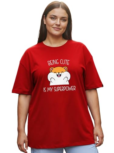 Image of Bewakoof Women's Graphic Print Oversized Fit Half Sleeve Round Neck Cotton Plus Size T-Shirt