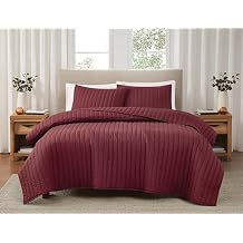 Brooklyn Loom Solid Cotton Percale Burgundy King 3 Piece Quilt Set, Solid Color Themed, Oeko-TEX Certified Confidence