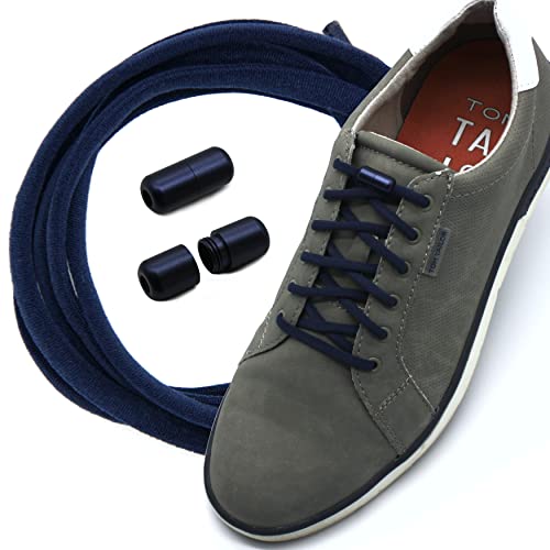 Run out sports Elastische Schnürsenkel ohne binden mit Metallkapseln rund | Schnellschnürsystem | Schuhsenkel schleifenlos flexibel mit Schnellverschluss für Sneaker, Sportschuhe 17 Farben (Navy Blue) Cover