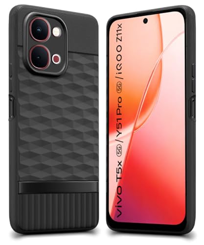 Image of WOW IMAGINE Back Cover for iQOO Z11x | Vivo T5x 5G with Hexa Cube Design | Ultra Slim Soft Rubberised Case | Inner Velvet Fabric | Flexible Mobile Case | Camera Protection - Black