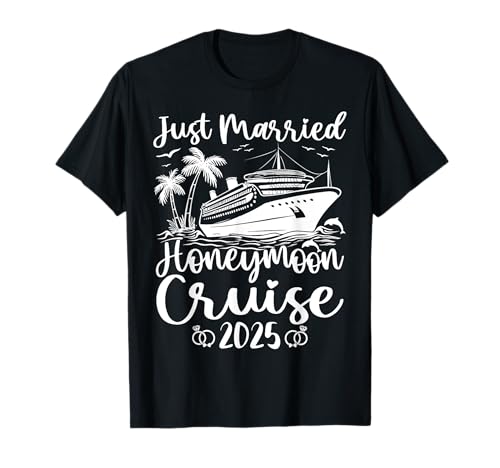Just Married 2025 Anillo de boda a juego Tee Luna de miel Crucero Camiseta