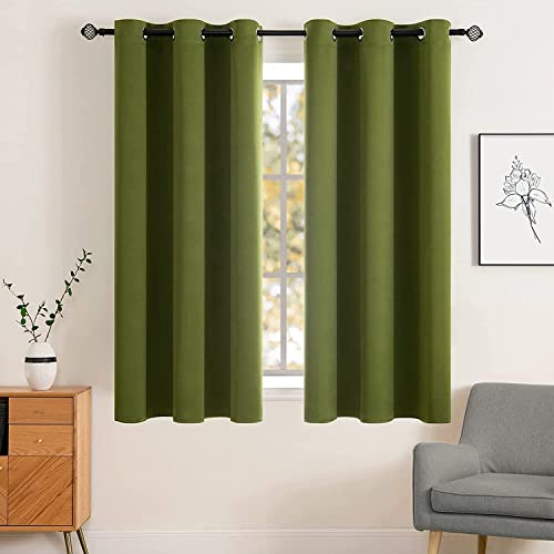 MIULEE Blackout Curtains Room Darkening Thermal Insulated Drapes Solid Window Treatment Set Grommet Top Light Blocking Curtain for Living Room/Bedroom 2 Panels 42x63 inch,Olive Green