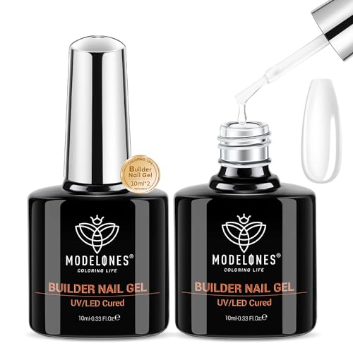 Modelones Builder Gel Set 2 Pcs 10ml Clear Gel Builder for Nail Nail Strengthener Nail Extension Builder Gel in a bottle LED Nail Lamp Cured Hard Gel