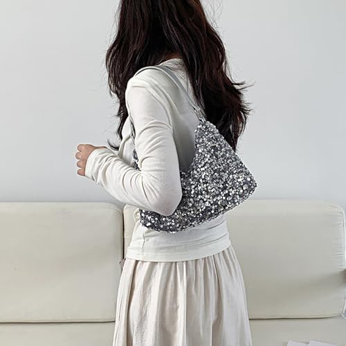 Womens Dazzling Clutch Handbag Purse Delicate Reversible Sequin Drawstring Shoulder Bag Large Capacity Tote Bag 5