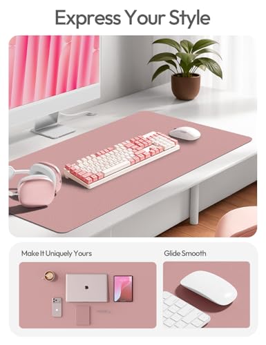 Image of YSAGi Leather Desk Protector, Office Mat, Large Mouse Mat, Non-Slip PU Leather Blotter, Laptop Desk Mat, Waterproof Writing Pad for Office and Home(Pale Mauve, 40 inch x 24 inch)