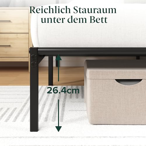 Zinus Elias Bettgestell 90 x 200 cm mit Vintage Kopfteil - Metallbett 90x200 mit Metall-Lattenrost - 30 cm Hohe Plattform mit Freiraum Darunter - Kein Boxspringbett Erforderlich - Schwarz