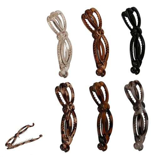 6PCS Bow Banana Hair Clips for Women Tortoise&Solid Color Ponytail