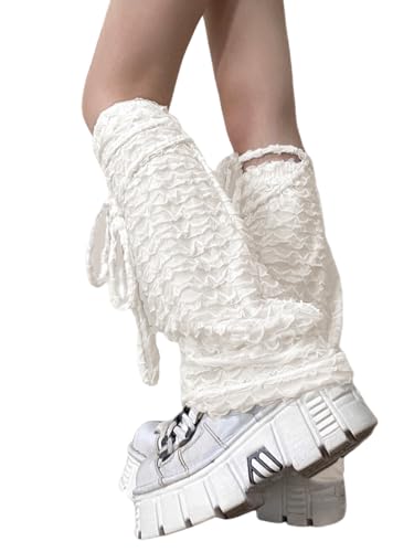 Leoparts Lolita Lace Leg Warmers for Women Y2K Knee High Pleated Lace-up Leg Sleeve Socks Thin Ruffled Mesh Leg Covers3