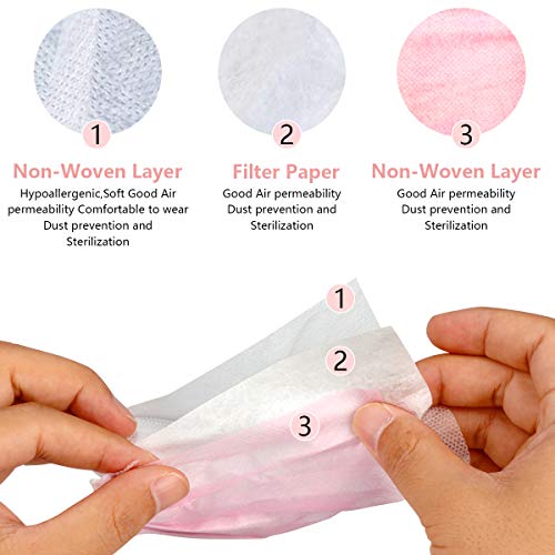 Wecolor 100 Pcs Disposable 3 Ply Earloop Face Masks, Suitable For Home, School, Office And Outdoors (Pink) #TOP2