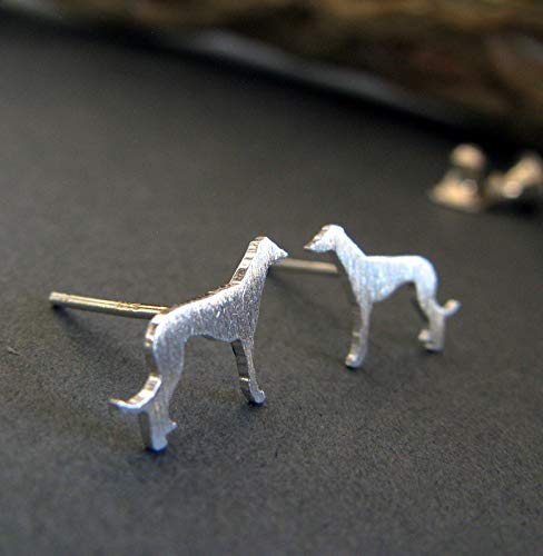 Miniatura 5 de Greyhound Dog Stud Earrings Brushed Sterling Silver Handmade in USA