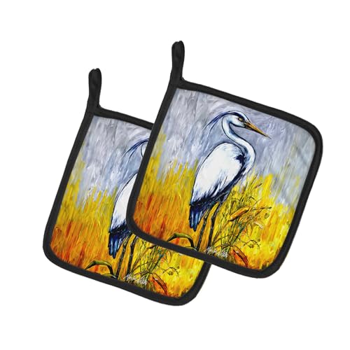 Caroline's Treasures Cattin Around Heron Pair of Pot Holders Kitchen Heat Resistant Pot Holders Sets Oven Hot Pads for Cooking Baking BBQ, 7 1/2 x 7 1/2