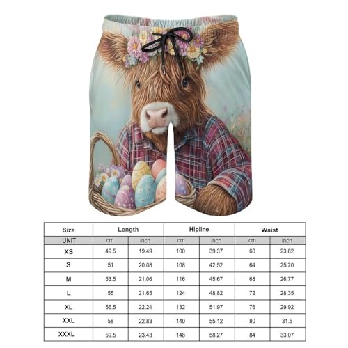 Highland Cow Easter Eggs Men's Swim Trunks Quick Dry Board Shorts Hawaiian Beach Shorts With Pocket2
