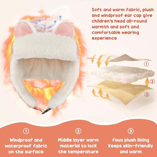 Sukeen Kids Trapper Hat for Girls Boy Windproof Kids Warm Hat Fur-Lined Earflap Hat with Mask for Cold Snow Weather3