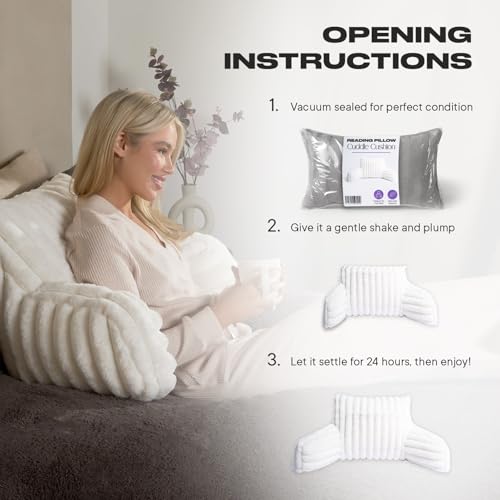 OHS Cuddle Cushion for Adults, Valentines Gifts for Her Ribbed Faux Fur Comfy Reading Pillows Sofy Cosy Gaming Cushion with Heatable Pocket Support Pillow with Arms Relaxing Comfy, Cream