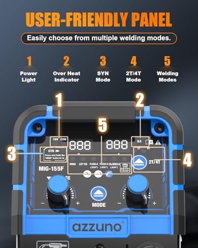 Image of AZZUNO MIG Welder Machine 110V /220V, 155Amp 5-in-1 Gas MIG /Aluminum MIG /Gasless Flux MIG /Lift TIG /Stick Welding Machine, Wire Feed Welder