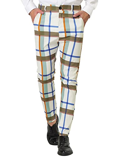 Lars Amadeus Men's Formal Trousers Color Block Slim Fit Flat Front Plaid Dress Pants