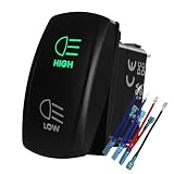 BACAUTOPARTS Green Led High Low Beam Switch 7Pins On-Off-On Headlight Rocker Switch with Wires for Truck UTV Off Road Tracker Jeep YJ 12V 24V