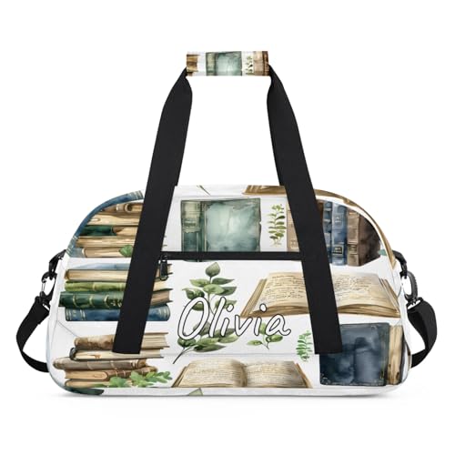 Custom Readable Books Laptop Bag with Name Personalized 15 Inch Shoulder Computer Bag Green Leaves Messenger Bags for Business Work Travel