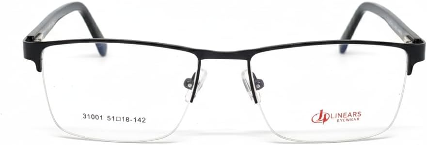 LINEARS Men’s Classic Semi-Rimless Eyeglass Frames – Professional Rectangular Half-Rim Optical Glasses – Lightweight Metal Alloy Fashion Frames RB-1054