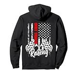 Dirt Track Racing Car Driver Biker USA American Flag Vintage Pullover Hoodie