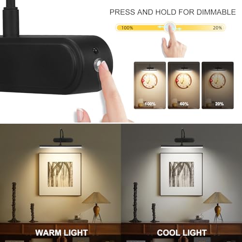 Image of RAIFOOLLY Picture Light,3AA Battery Art Lights for Paintings,Wireless Wall Lighting,Remote Control Accent Light with Timer and Dimmable for Frame,Portrait,Dartboard-Black