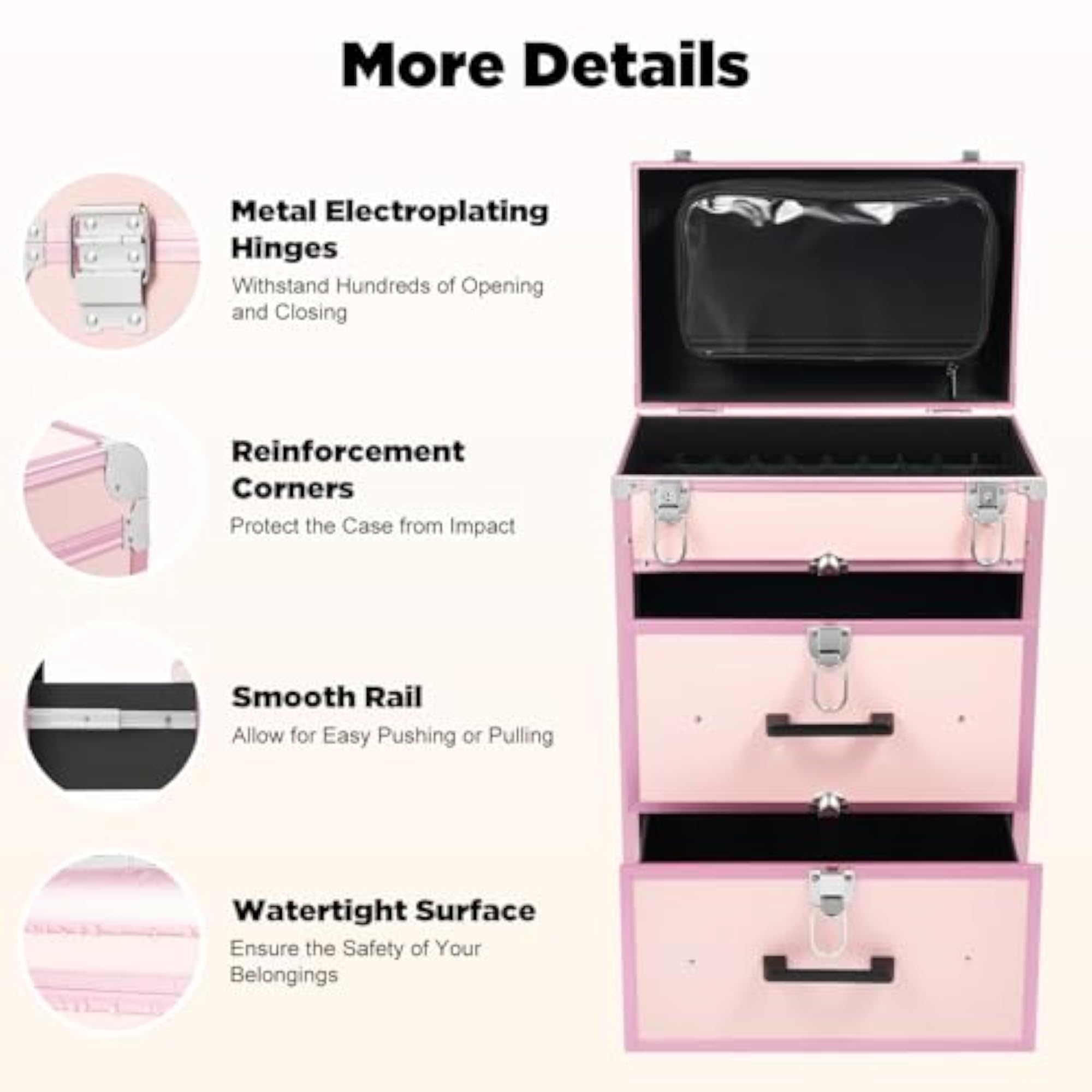 Professional Makeup Train Case with 2 Drawers and Locks
