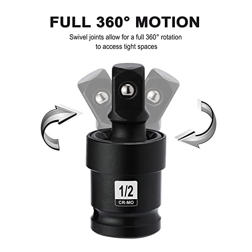 Image of Mayouko 3PCS Impact Universal Joint Set, Swivel Socket Adapter Set,1 /4, 3 /8, 1 /2 Inch, CR-MO Impact Grade
