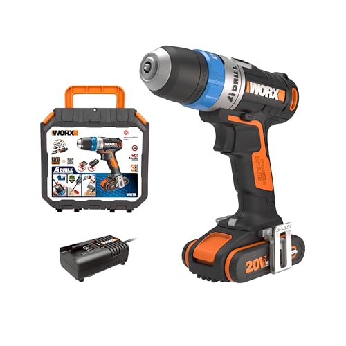 WORX WX178 Akku-Bohrschrauber 20V, mit Bitlock, elektronischer Drehmomenteinstellung, Impulsmodus, 10-mm-Bohrfutter, kompakt und leicht, inkl. PoweShare-Akku & Ladegerät