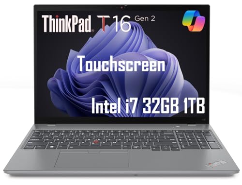 Image of Lenovo ThinkPad T16 Gen 2 Business Laptop (16 inch FHD+ Touchscreen, Intel 10-Core i7-1355U, 32GB DDR5, 1TB SSD), Backlit, Fingerprint, Ethernet, FHD IR Webcam, 3-Yr WRT, Win 11 Pro w /AI Copilot, Grey
