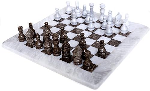 RADICALn 15 Inches Large Handmade White and Grey Oceanic Weighted Marble Full Chess Game Set for Adults Staunton and Ambassador Gift Style Tournament Chess Sets