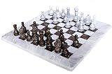 RADICALn 15 Inches Large Handmade White and Grey Oceanic Weighted Marble Full Chess Game Set for...