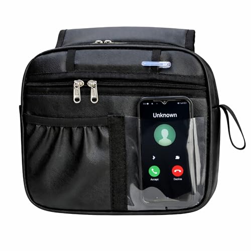 Image of Grab Handle Bag | Dashboard Grab Handle Storage Organiser | 2 Compartments with Transparent Pocket | Compatible with Thar, Jimny, Gypsy, Jeep, Gurkha and Other SUVs and Car | PU Leather | Black