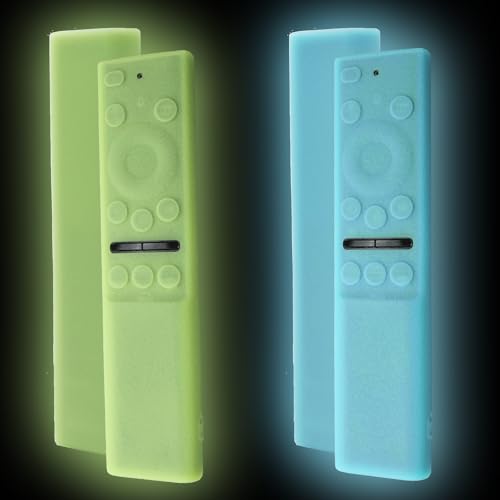 Paquete de 2 fundas de silicona para Samsung Smart TV BN59 Series | Funda protectora para control remoto de celda solar BN59-01357/01385/01265A | Diseño antideslizante que brilla en la oscuridad (azul