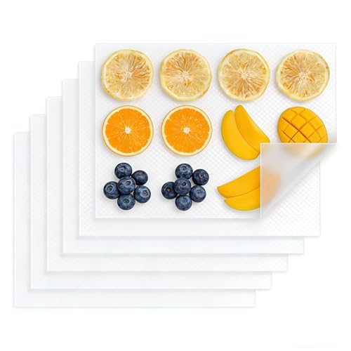 Image of Dehydrator Silicone Sheets for Food Dehydrator Machine, Heat-Resistant Reusable Dehydrator Sheets, Dishwasher Safe Trays to Prevent Food Spills, 6 PCS 11 x 8 in, White, Rectangular