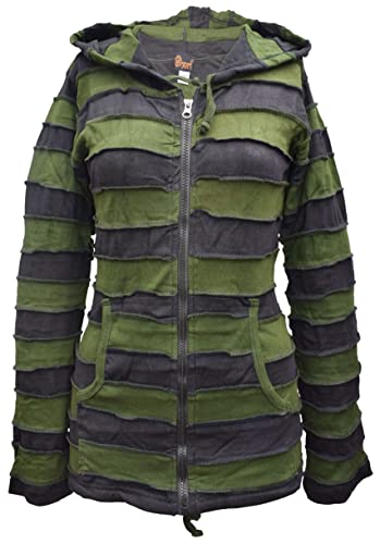 Image of Gheri Striped Pixie Hooded Punk Hoodie Green Black 14